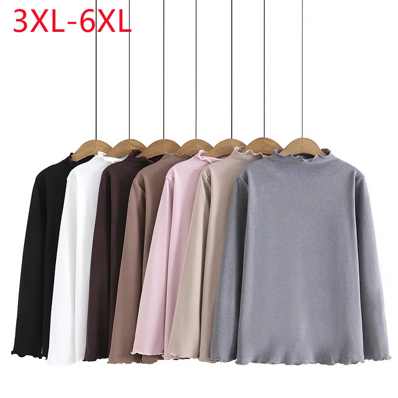 New 2022 Ladies Spring Autumn Plus Size Tops For Women Large Size Bottoming shirt Long Sleeve grey 3XL 4XL 5XL 6XL