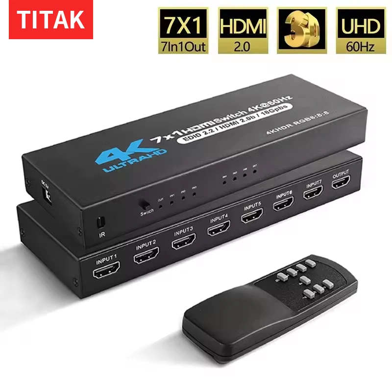 4K 60HZ HDMI Switch 7x1 4x1 3x1 HDMI 2.0 Switcher Audio Video Converter for PS3 PS4 XBOX DVD PC To TV HDTV Monitor or Projector