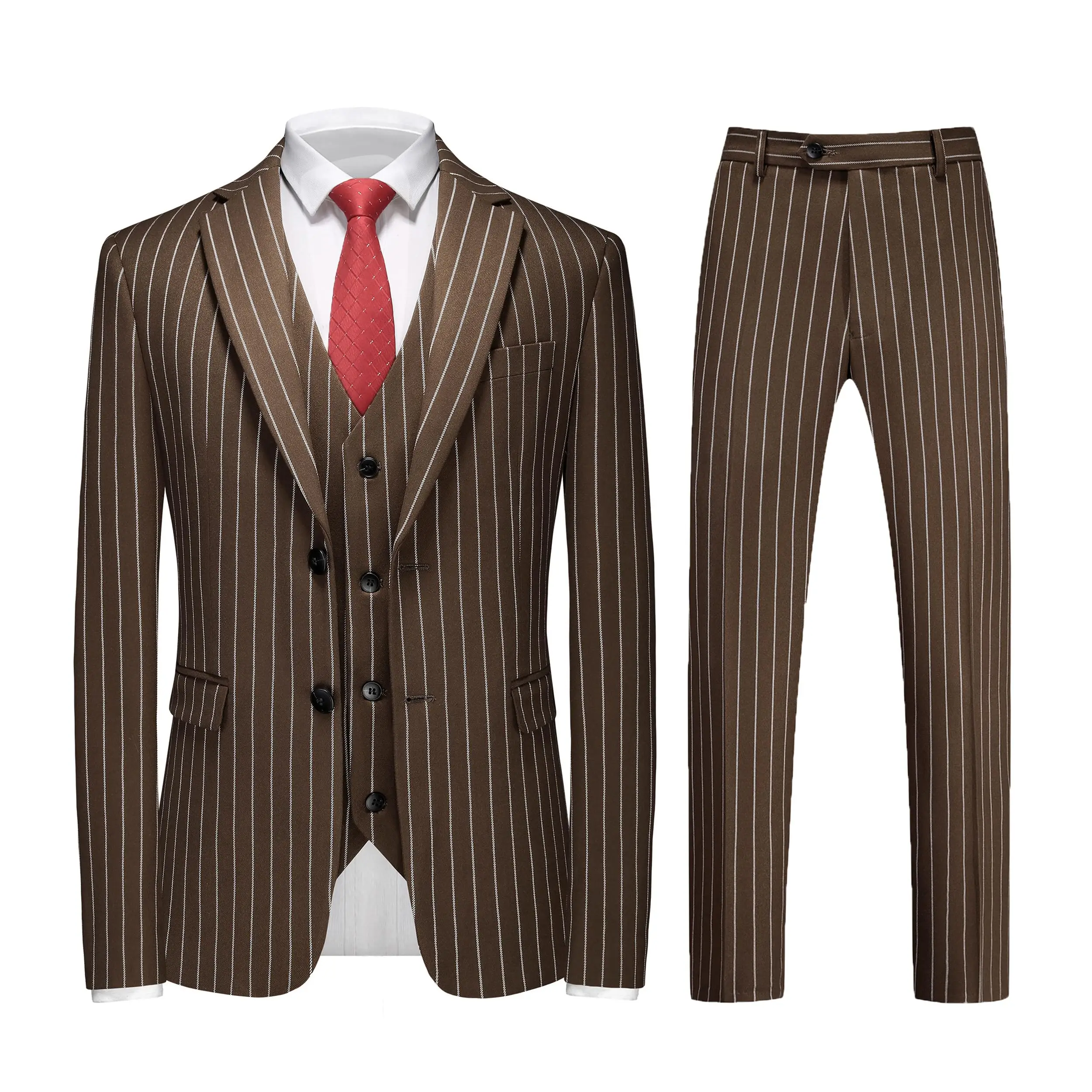 

Stripe Business Gentleman Suit Three-piece Set - Single Button Jacket Vest Trousers Vertical Stripe 2025 Fashion Men's Tuxedos