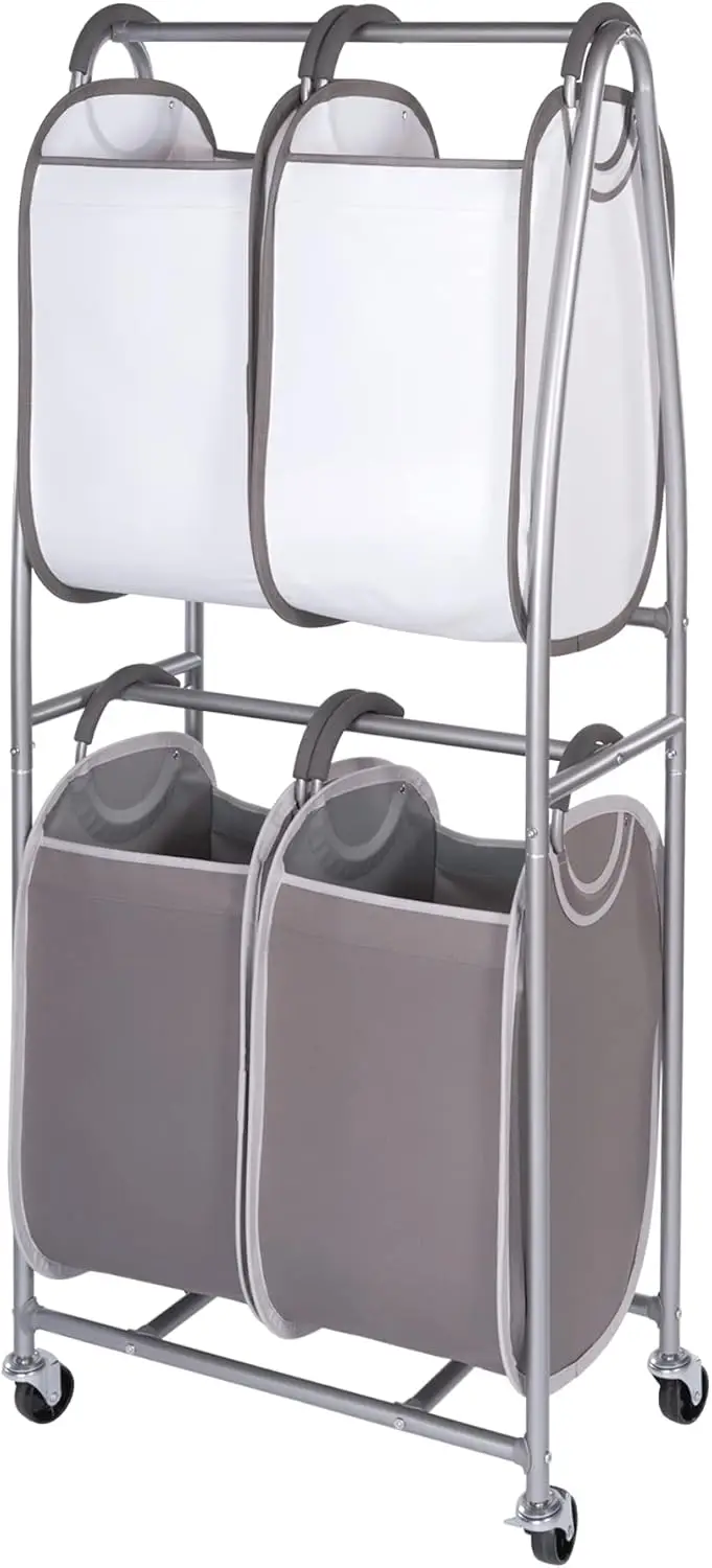 

2-layer 4-bag laundry cart, good for storing towels and blankets.