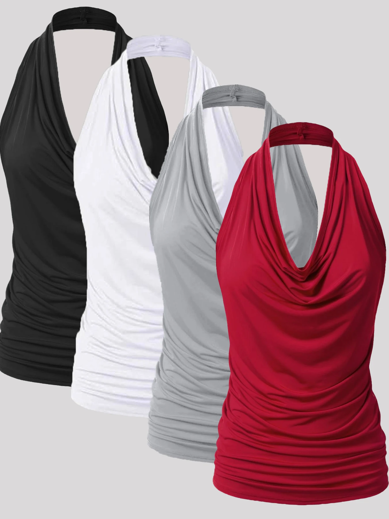 

New fashionable women's casual solid color neck hanging vest four piece set