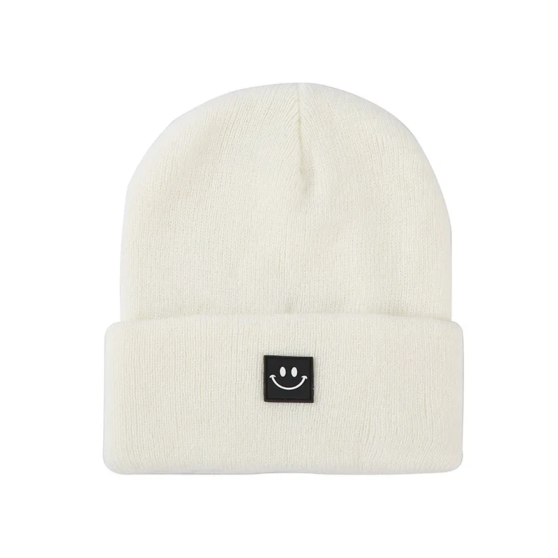 Smile Face Knitted Hats for Women Men New Fashion Solid Candy Color Warm Beanies Hat Unisex Winter Outdoor Ski Hip Hop Caps