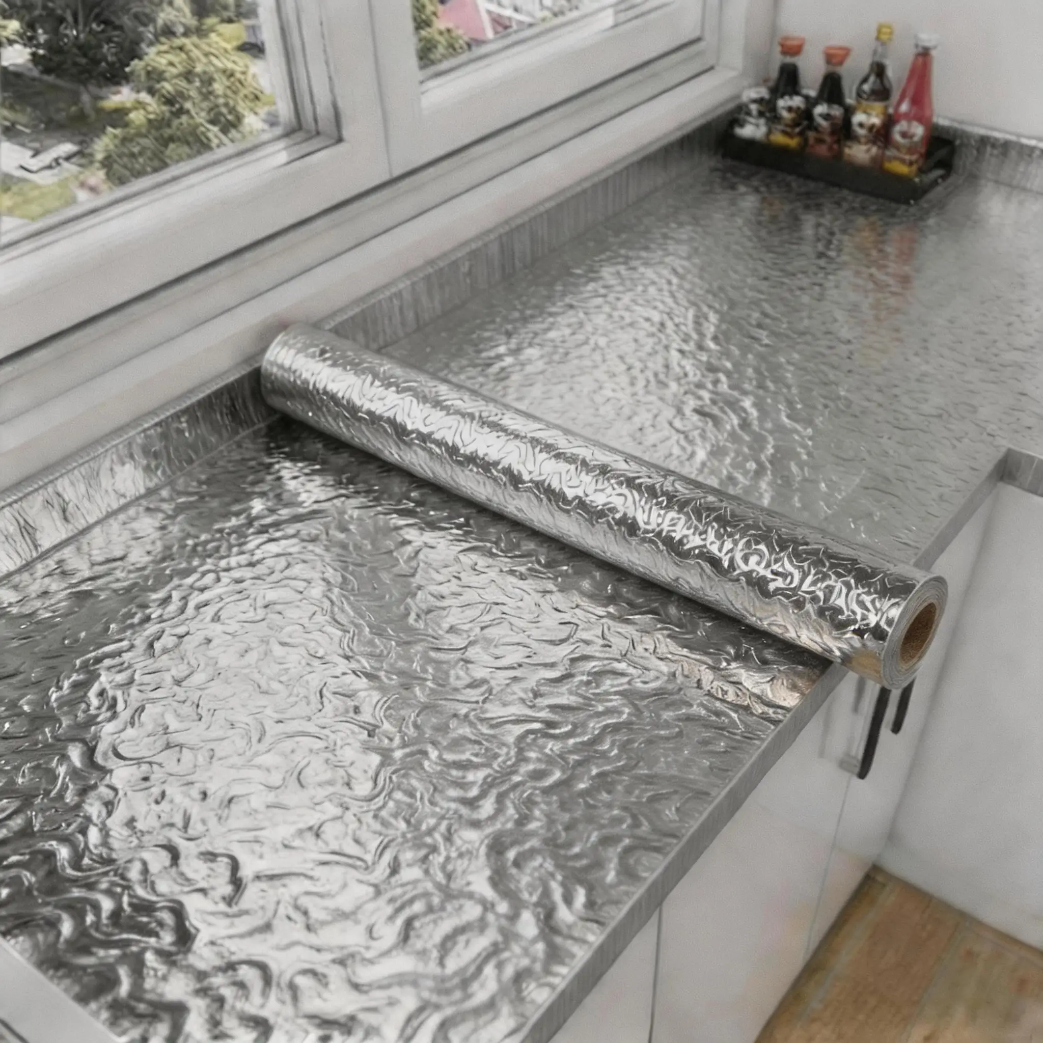 55Wide Oil-Proof Waterproof Kitchen Sticker Self-Adhesive Aluminum Foil Wall Decal for Cabinet And Stove - Classic DIY Wallpaper