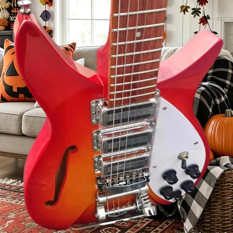 34 Inch Sunburst Gradient Electric Guitar Three Bee Bird Pickups Signature Short Scale Tremolo Bar Beginners Vintage Rock Style