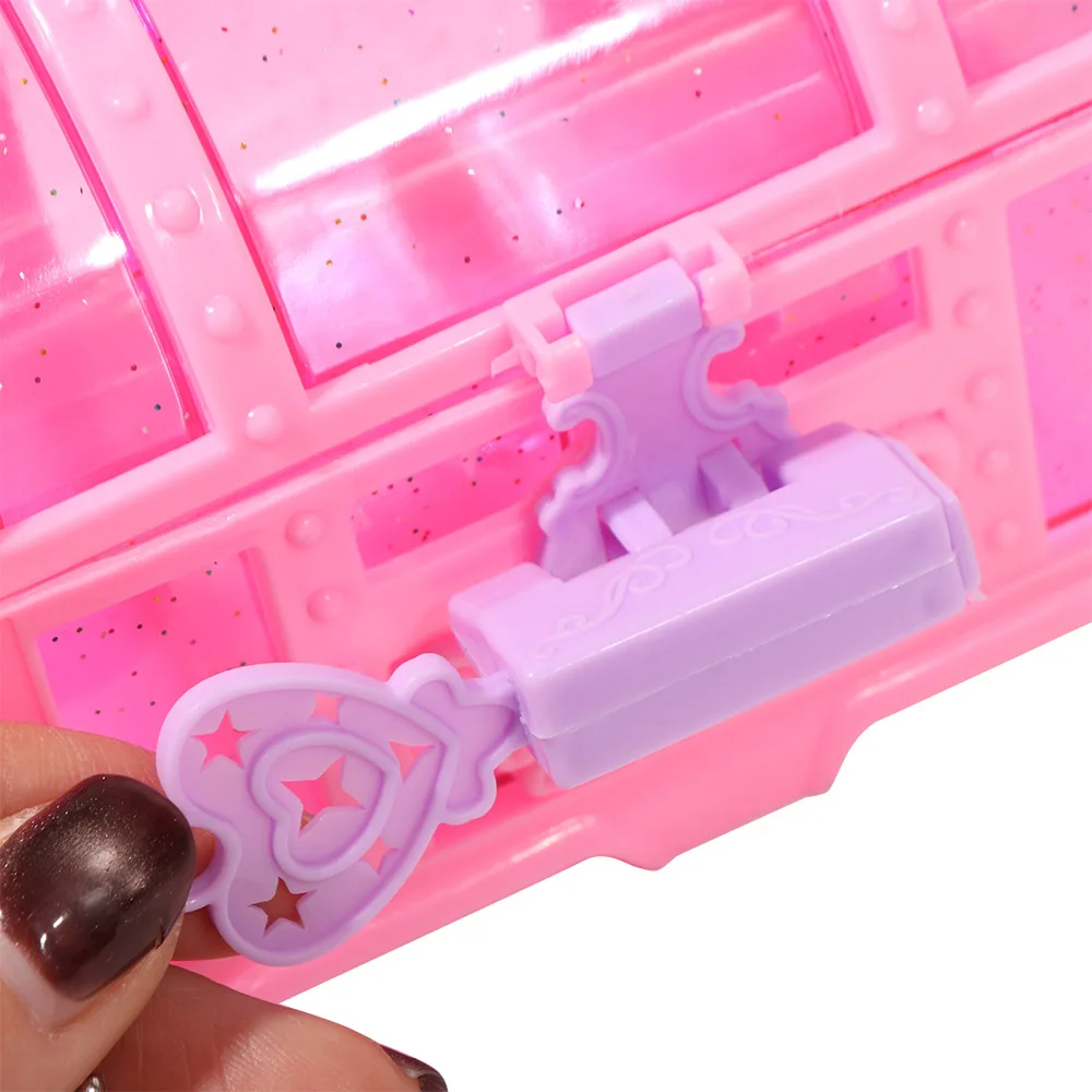 Jewelry Accessories Pink/Purple Jewelry Box With Lock Girls Dressing Cute Makeup Box Pretend Play Plastic Treasure Chest