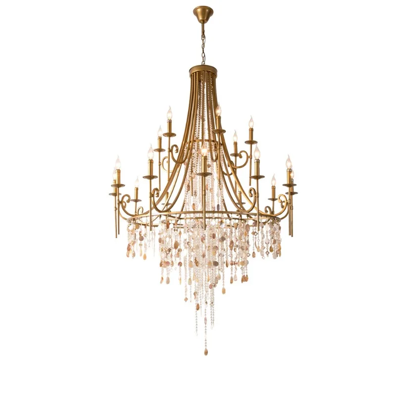 

Creative American duplex floor crystal chandelier retro French villa living room stairs three-story