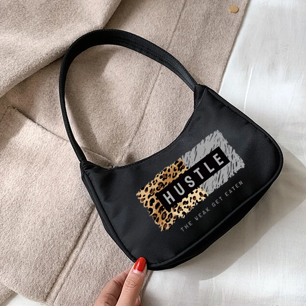Women's Mini Underarm Bags Fashion Street Handbag Hobo Shoulder Bags Leopard Print Casual Underarm Bag Black Small Shopping Bag