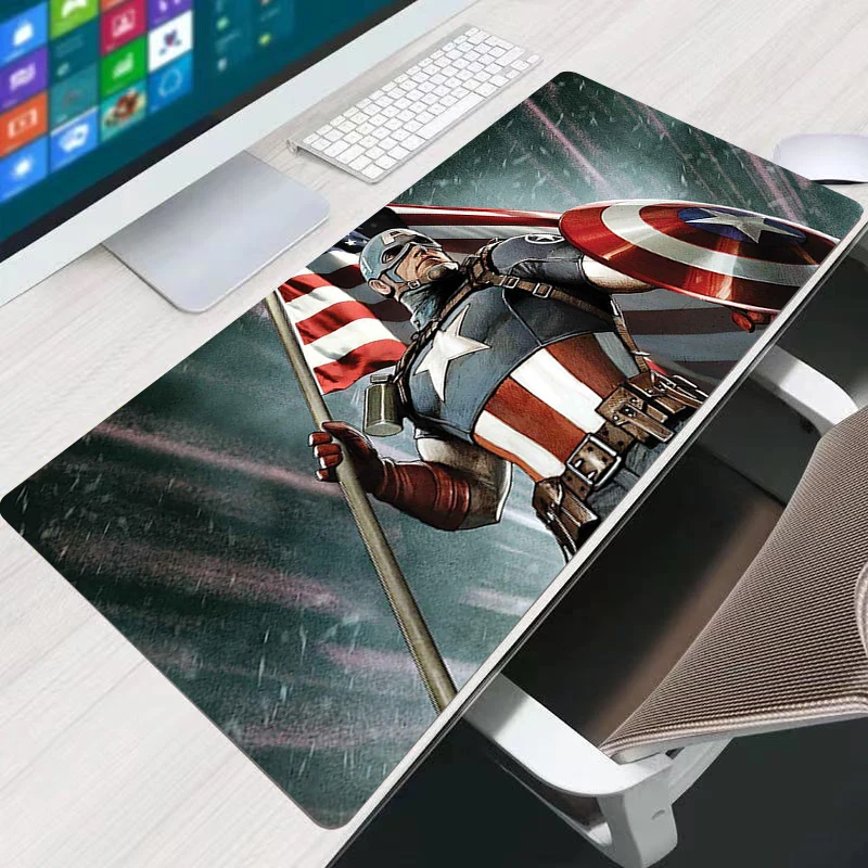แผ่นรองเมาส์ แคปตันอเมริกา เกมเมอร์ แผ่นรองเมาส์สำหรับเล่นเกมแบบไม่ลื่น แผ่นรองเมาส์พิมพ์ลาย HD แผ่นรองคีย์บอร์ด แผ่นรองเมาส์ขนาดใหญ่ แผ่นรองเมาส์สำหรับเล่นเกม แผ่นรองโต๊ะทำงาน