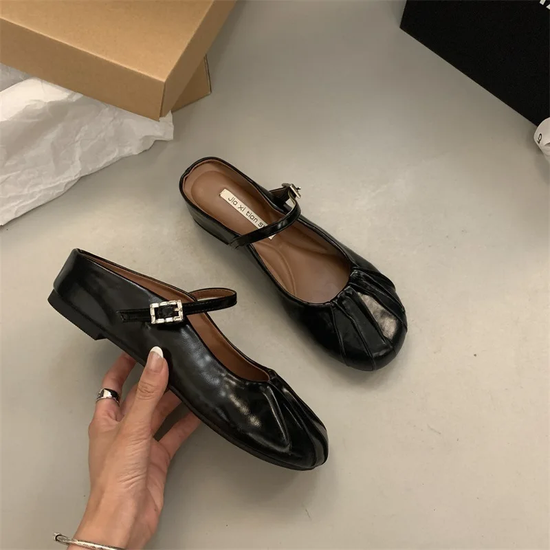 Shoes Mules For Women 2024 Increased Internal Slippers Summer Pantofle Slides Low Rubber New Hoof Heels Fabric PU Pleated Rome R