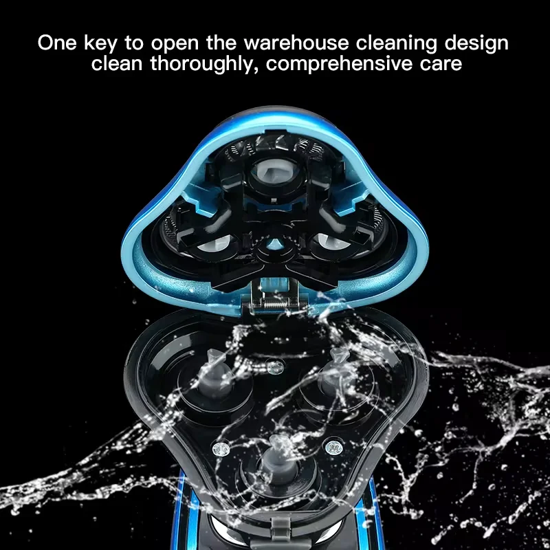 ماكينة حلاقة كهربائية متعددة الوظائف أربعة في واحد، ماكينة حلاقة دوارة، ماكينة تشذيب اللحية، قابلة لإعادة الشحن للرجال، مقاومة للماء