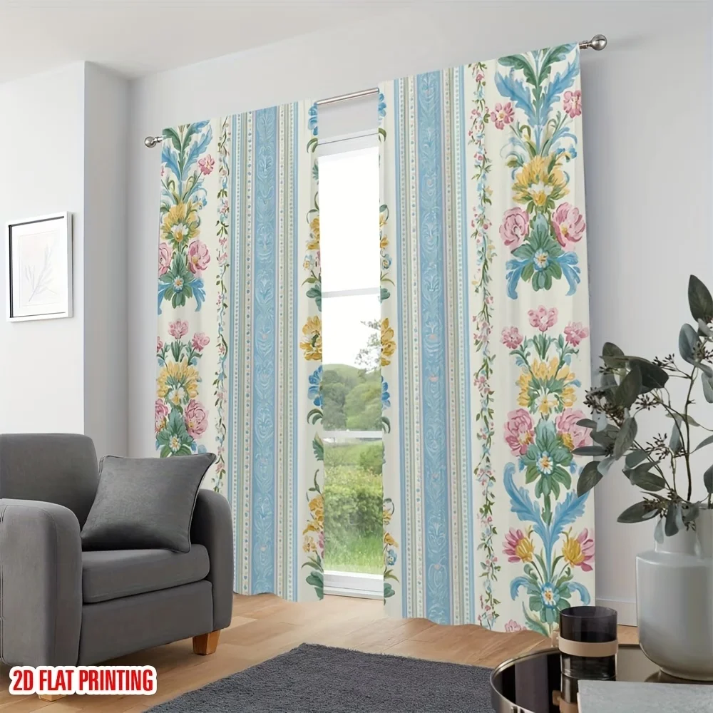 2PCS Digital Printed Curtains, Vertical Stripes Pattern Modern Linear, Window Treatments for Living Room Bedroom Home Decoration