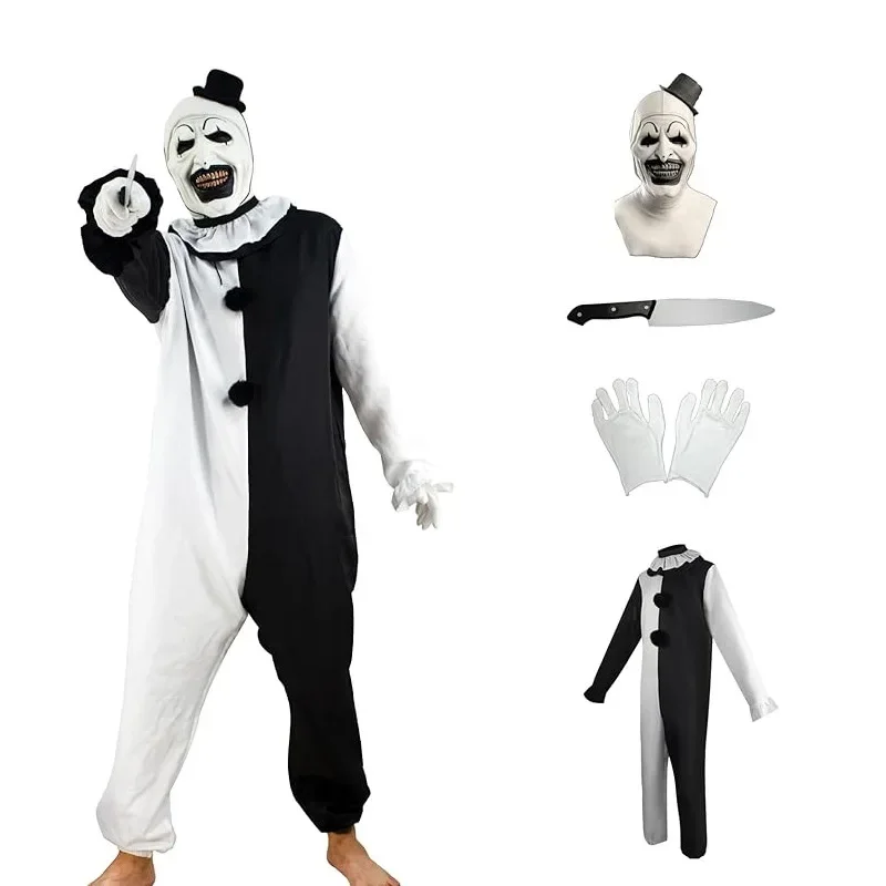 

Adult Kids Art The Clown Movie Terrifier 2 Art The Clown Cosplay Costume Jumpsuit Mask Halloween Costumes Mask for Men Women