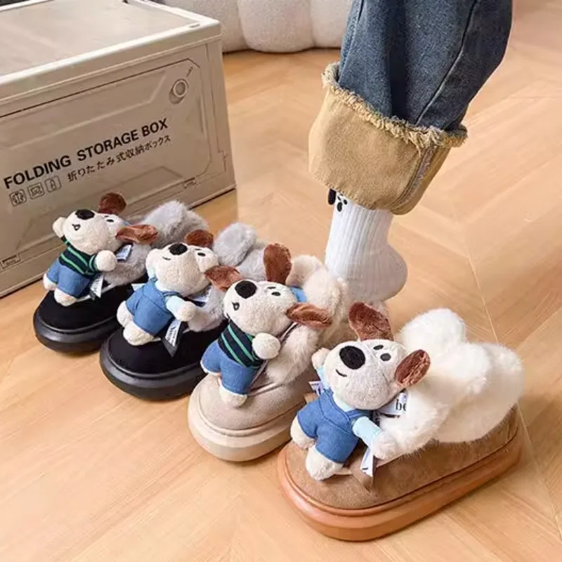 Wallace&Gromit cartoon three-dimensional doll winter plush thick-soled cotton shoes, cute and sweet, non-slip and wear-resistant