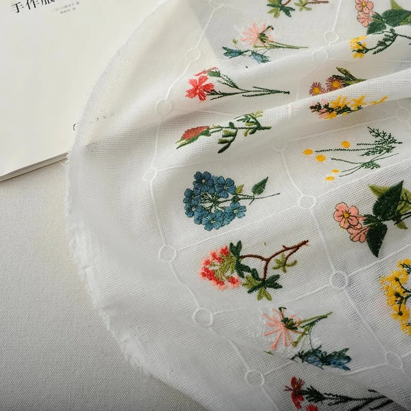 Lace Japanese and Korean cotton embroidery jacquard flower handmade fashion dress curtain decorative fabric