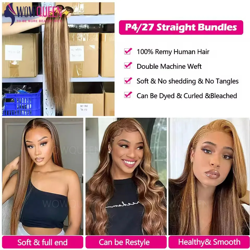 12A Evidenziare Fasci di Capelli Umani Dritti Per Le Donne P4/27 Ombre Biondi Bundles Estensioni Del Tessuto Brasiliano Dei Capelli Umani Colorati