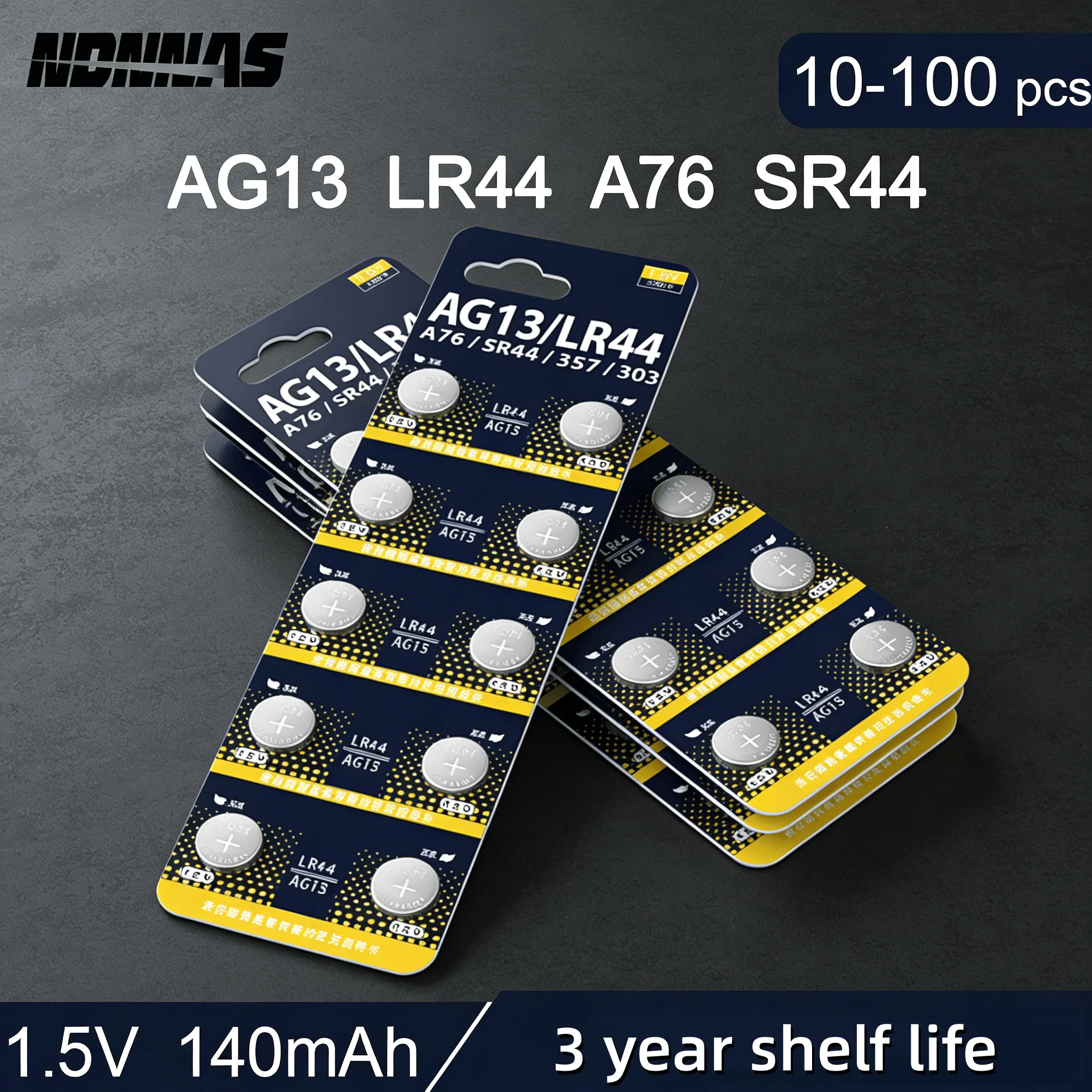 Long-lasting 10-100pcs LR44 AG13 140mAh Button Cell Battery 357 SR44 LR1154 Button Batteries For Watch Calculator Coin Cell Toy