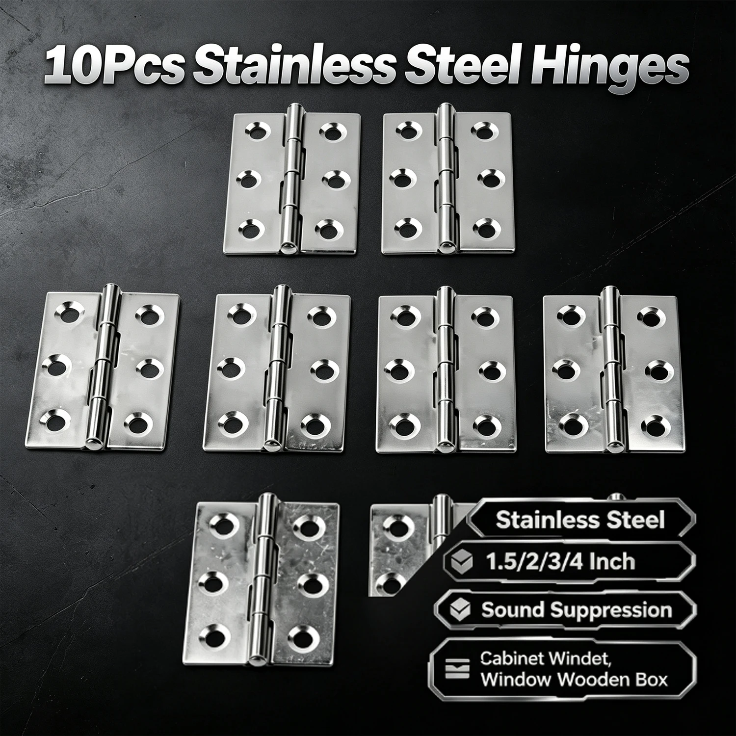 Stainless Steel Flat Cabinet Hinge 10Pcs 1.5‑4 Inch Sound Suppression Hinges for Window Wooden Case Furniture Hardware