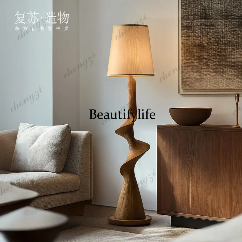 New Chinese Style Solid Wood Style Floor Lamp, Vintage Living Room Designer Standing Lamp, Wabi-Sabi Style Vintage  Antique Lamp