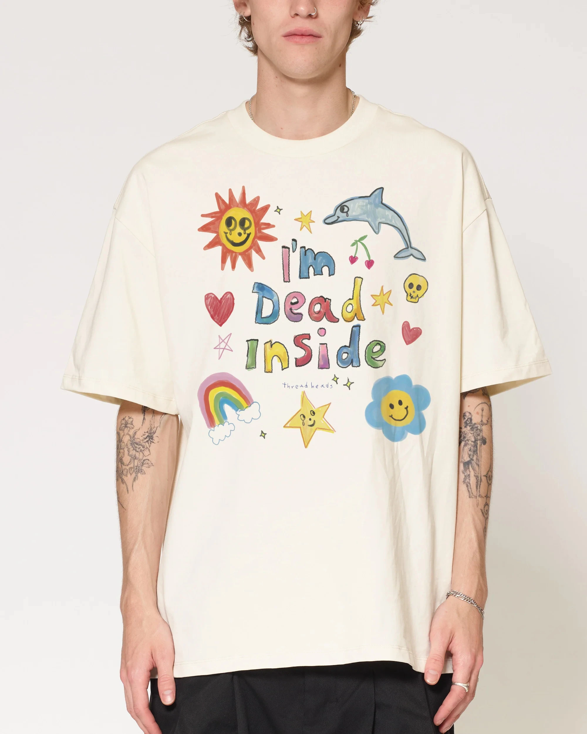 I'm Dead Inside Cute Doodle Sun Dolphin Rainbow Graphic T Shirt Men Women and Kids Casual Crew Neck Short Sleeve Tee Y2K Top