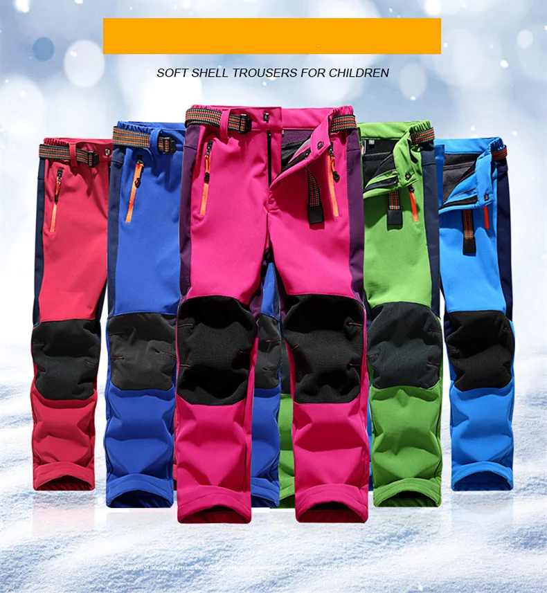 Wasserdichte Outdoor-Hosen für Kinder, warme Hosen, sportliche, winddichte Kletter-Leggings, Patchwork-Softshell-Outfits, Kinderbekleidung – Detail 1