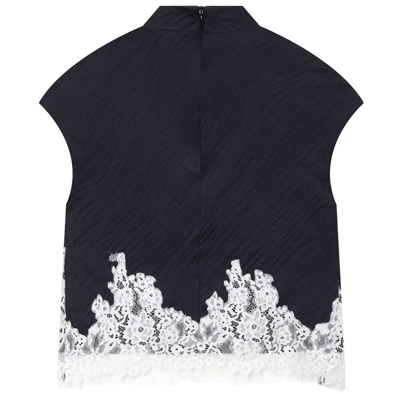 HXAO Spitzen-Crop-Top für Damen 2026 Korsett Dunkelblaues Tanktop Damenmode Plissiertes O-Ausschnitt Schlankes Ärmelloses Oberteil Elegante Urlaubstopps – Detail 5