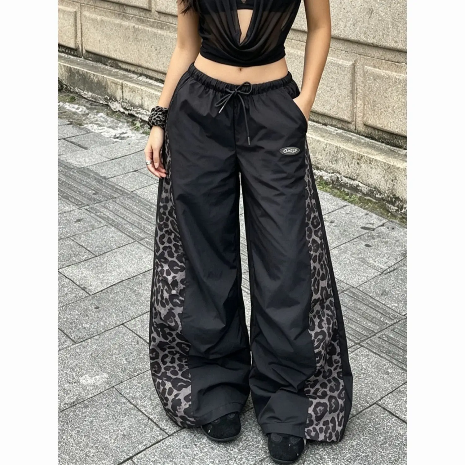 High Waist Elastic Waist Drawstring Drape Floor Mopping Casual Trousers Ins Trend