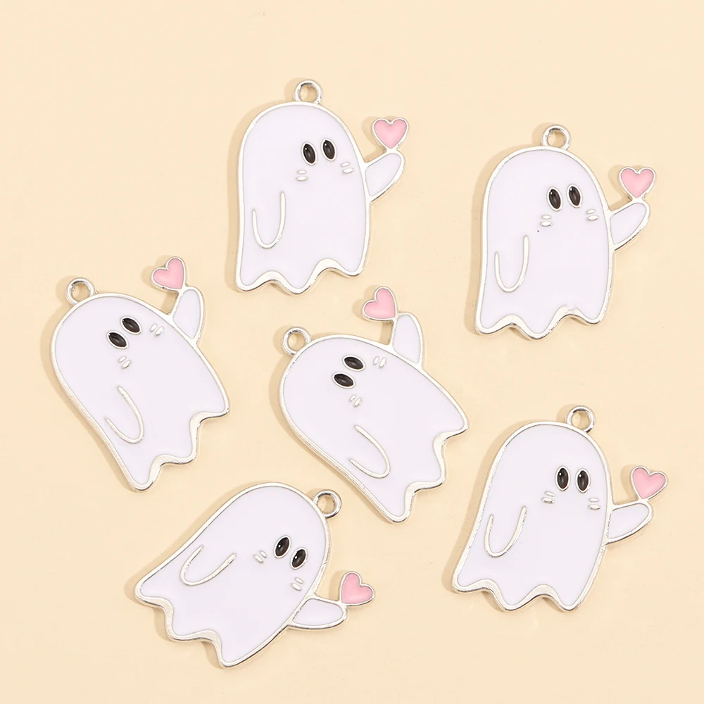 10 Stück süße schwarze und weiße Geister-Anhänger Halloween-Party-Dekorationen für Halskette Ohrringe DIY Schmuckherstellung Legierung Charms – Detail 11