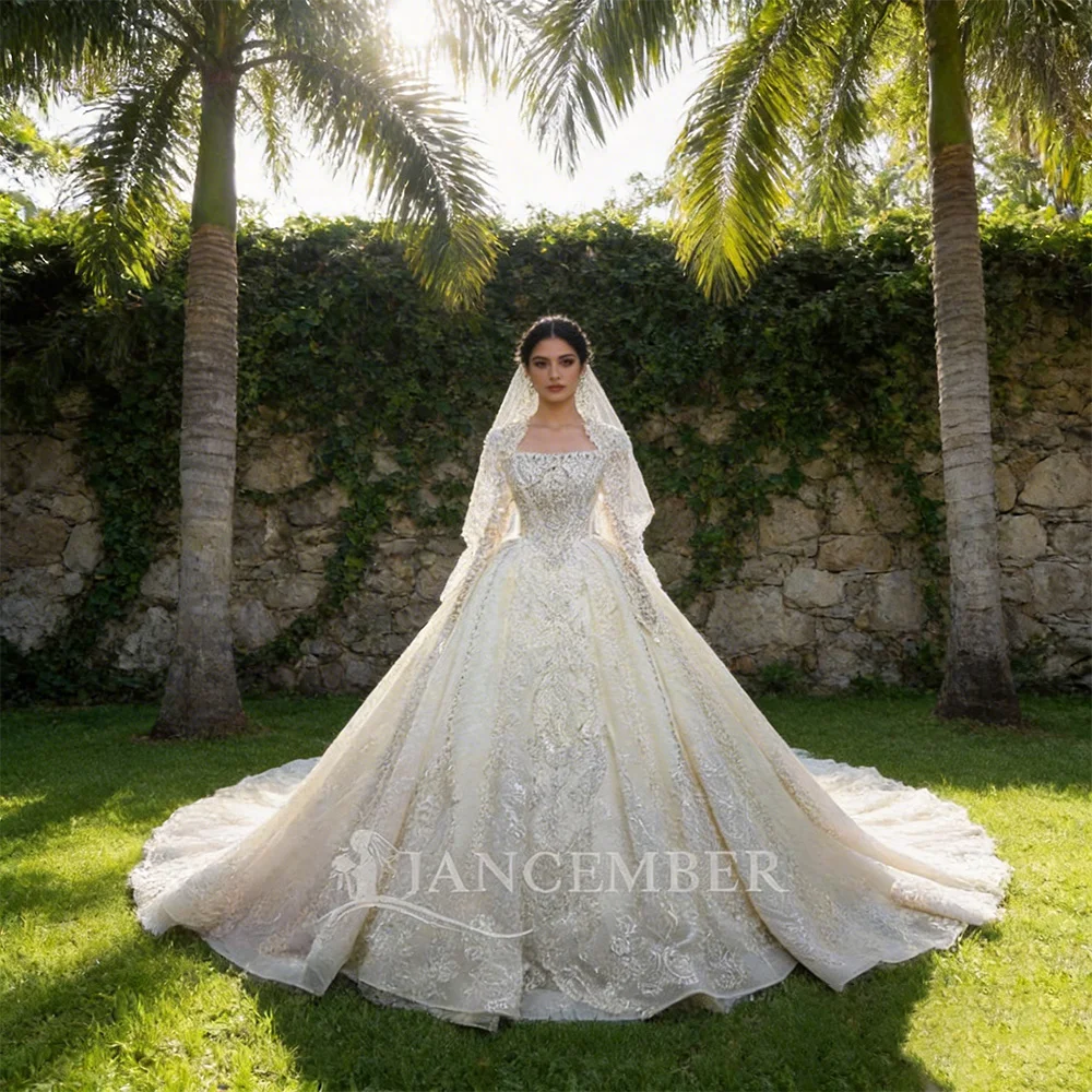 

Изысканные свадебные платья на заказ с длинными рукавами для невесты, без спинки, с блестками, плиссировкой, кружевными аппликациями, бальное платье Vestido De Novia