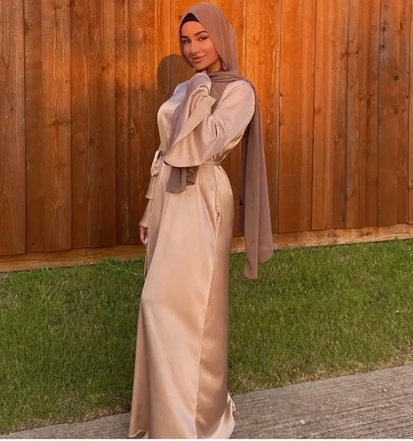 Robe Hijab en Satin pour Femme Musulmane Abaya de Turquie Dubai Maxi Manches Evasees Islam Kaftan Ete AliExpress