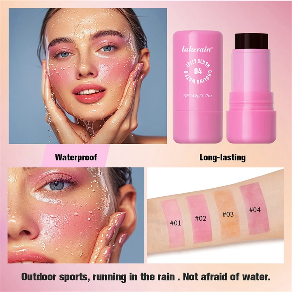 Lakerain Fruit Jelly Blush, Jelly Cheek Blush Lip Cheek Lip Tint Langdurige gehydrateerde gezichtscontourmake-up 4-bessen