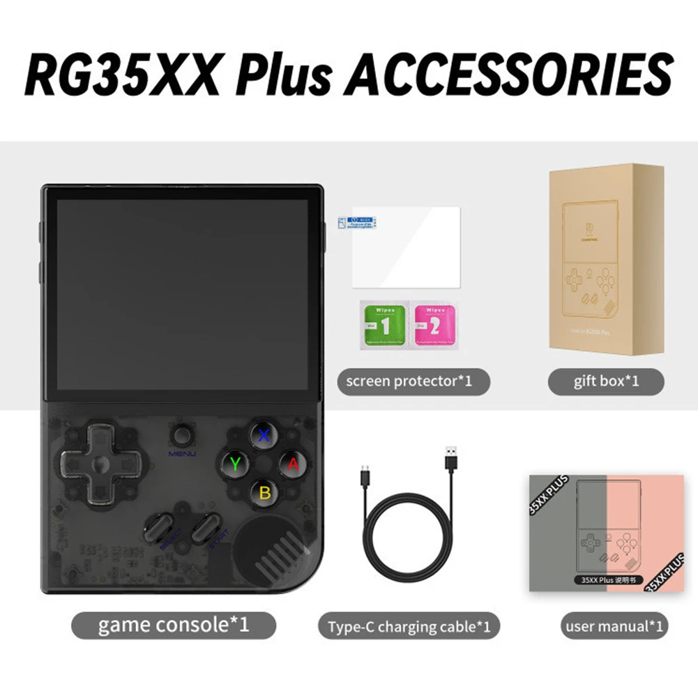 

RG35XX Plus Portable Retro Handheld Gaming Console Multi-mode Play with 64G TF Card Black