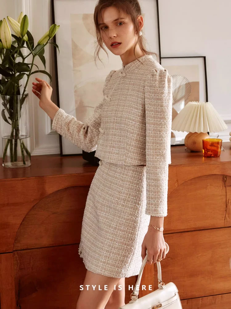 

OLrain, короткая твидовая куртка в китайском стиле, женская осень 2024, верхняя одежда с длинными рукавами, элегантная модная женская одежда O21QW53182