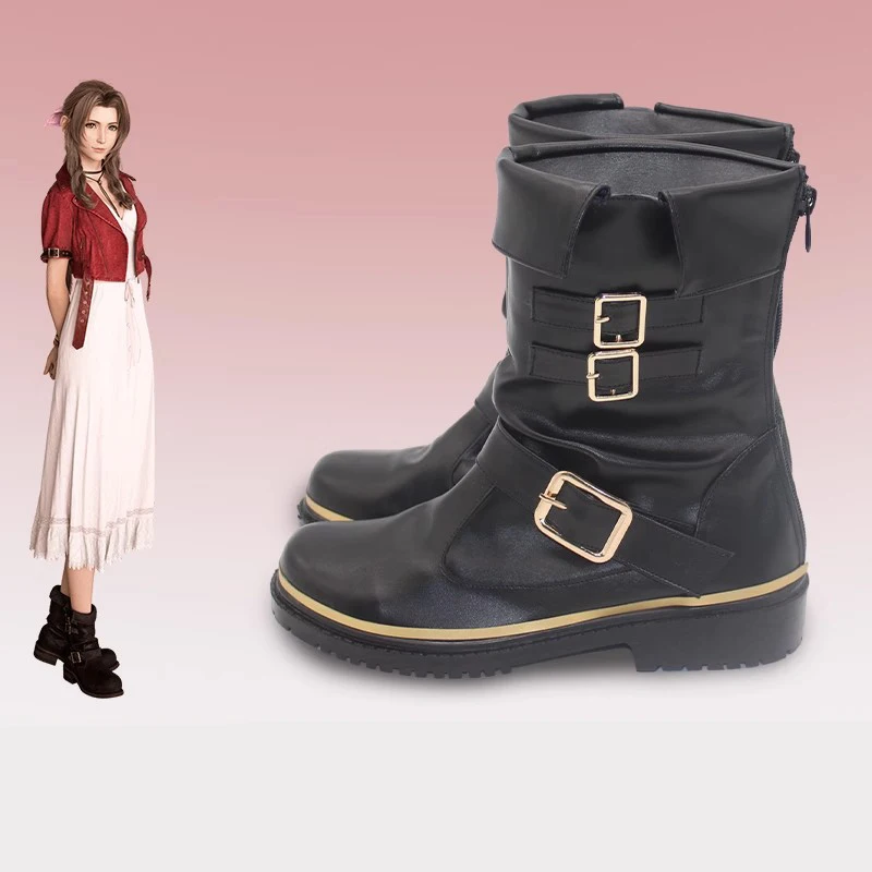 Gioco Final Fantasy VII Remake Aerith Gainsborough Scarpe Cosplay Donna Aerith Boot Scarpe in morbida pelle PU