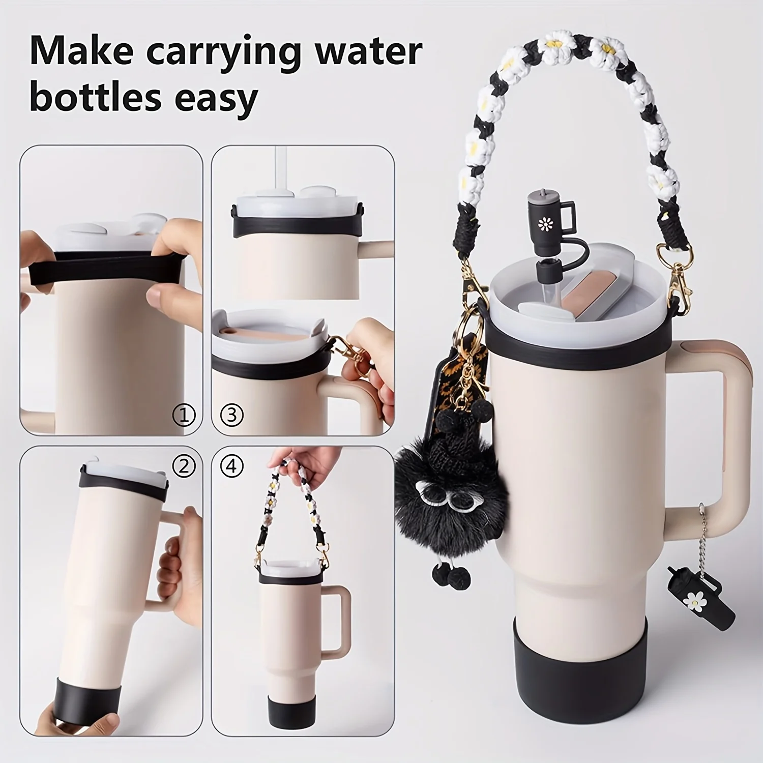 7 قطع إكسسوارات لـ 40 و30 أونصة مع مقبض، بما في ذلك غطاء غطاء من القش 10 مم، وحزام مقبض الماء، وحامل أحمر الشفاه، وسلسلة ساحرة، وبومب #3