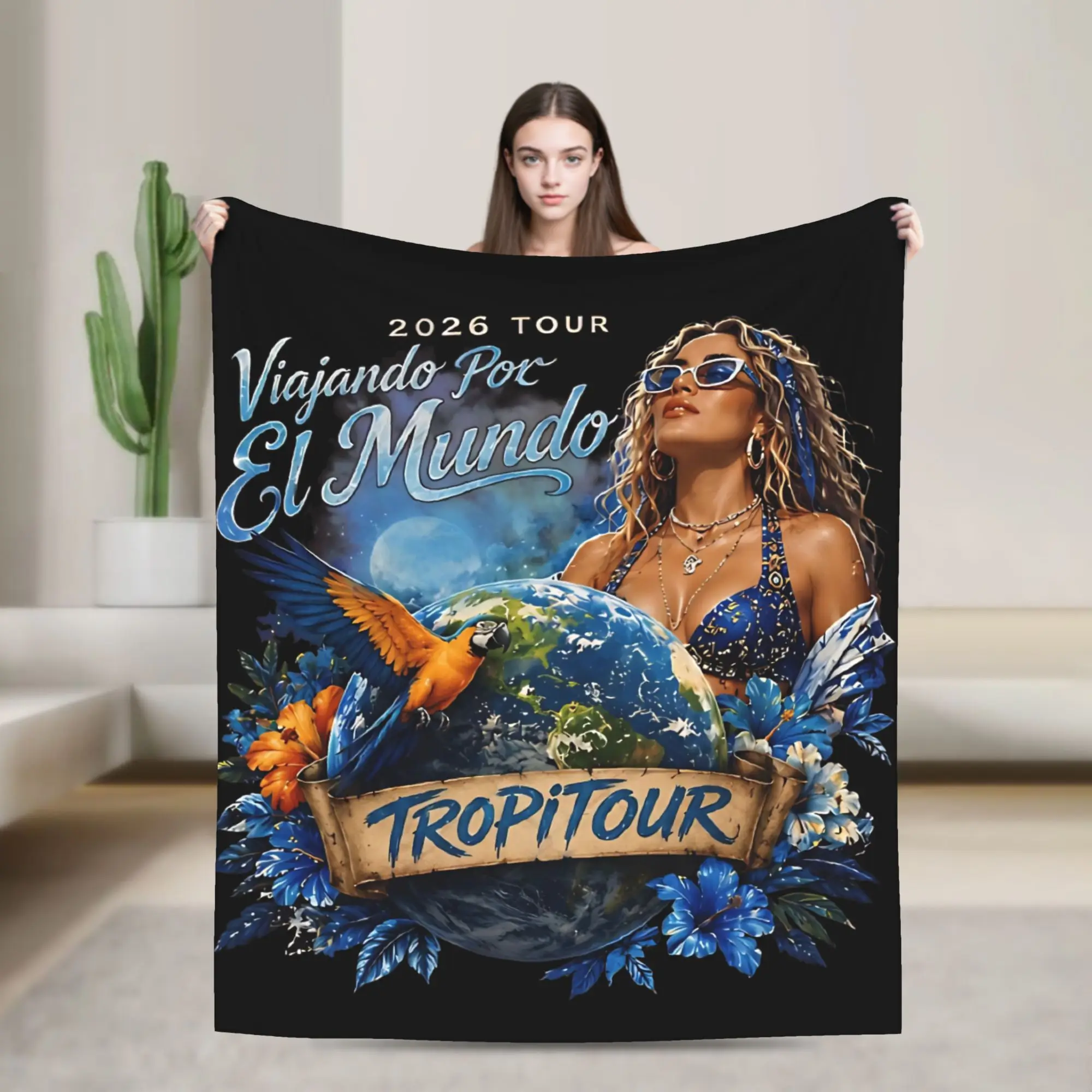 Karol G 2026 Tropitour Colorful Tropical  Blankets Velvet  Soft Throw Blankets for Bedroom Sofa Bed Rug