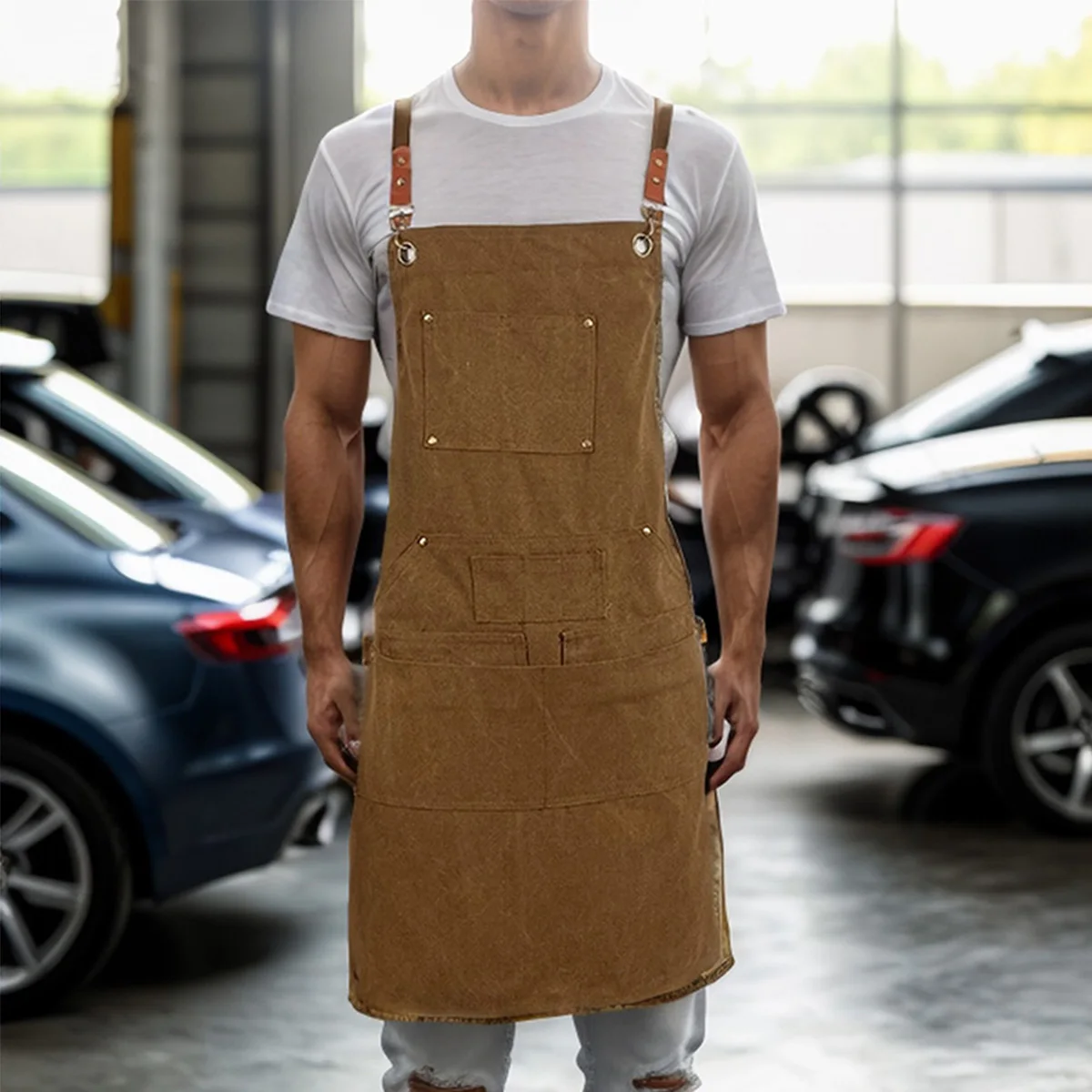 1 Piece Thickened Wear-Resistant Canvas Work Apron Durable Cooking Protection for Chefs Baristas Kitchen Carpenter Repairmen