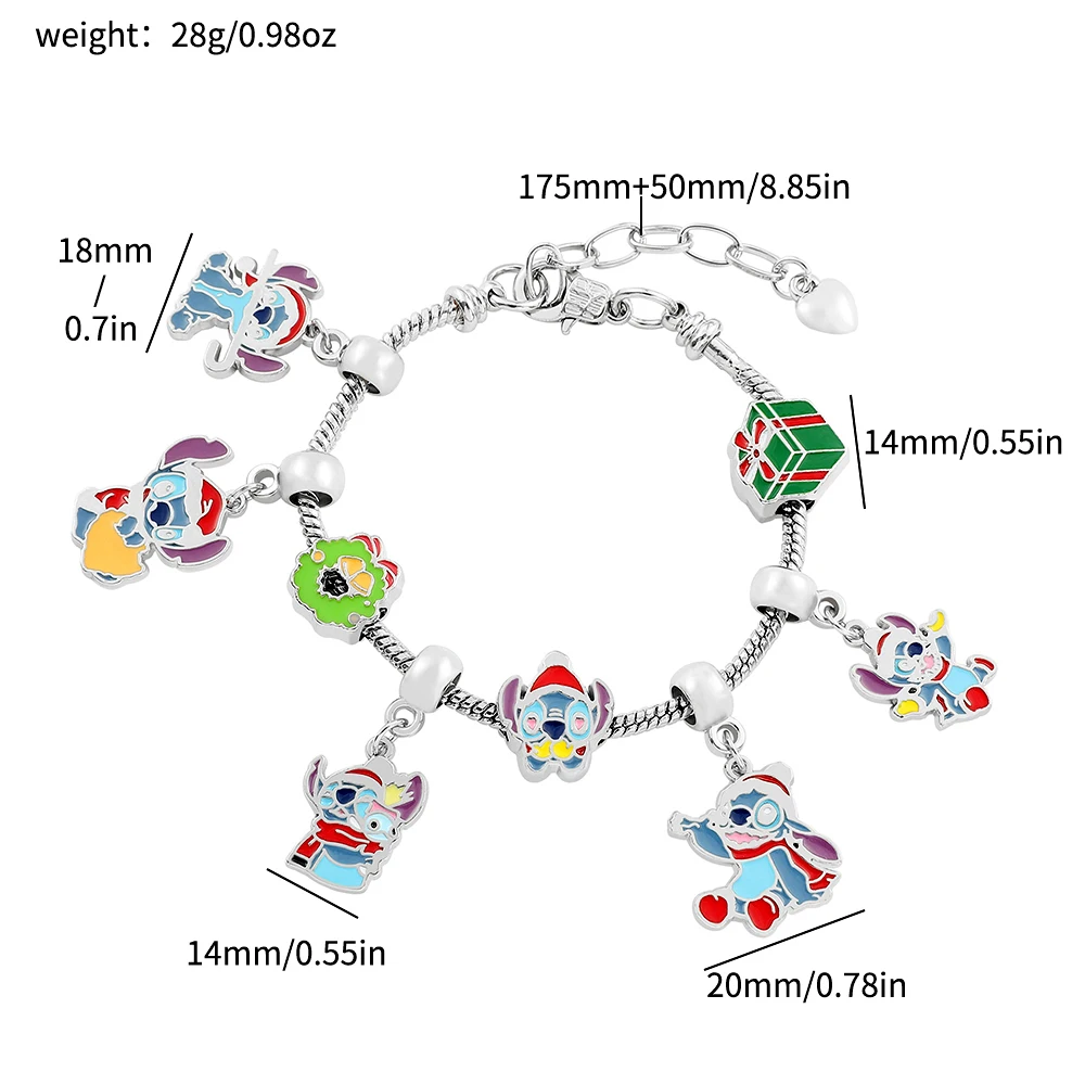 New Disney Christmas Stitch Charms Bracelet Cute Cartoon Lilo & Stitch Inspired Bracelet for Women DIY Hand Chain Accessories