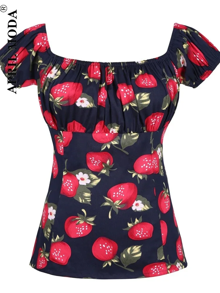 Blusa gótica Punk de manga abullonada para mujer, blusa Retro con estampado de estilo callejero, Tops informales de algodón Pinup de los años 50 y