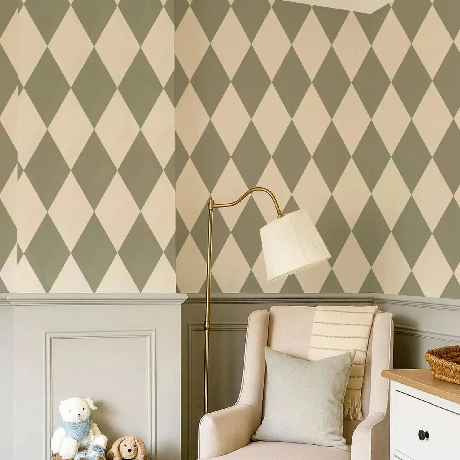 Classic Geometric Peel & Stick Wallpaper, Vintage Circus Diamond Self-adhesive or Traditional Wall Hanging Paper ,Custom Color