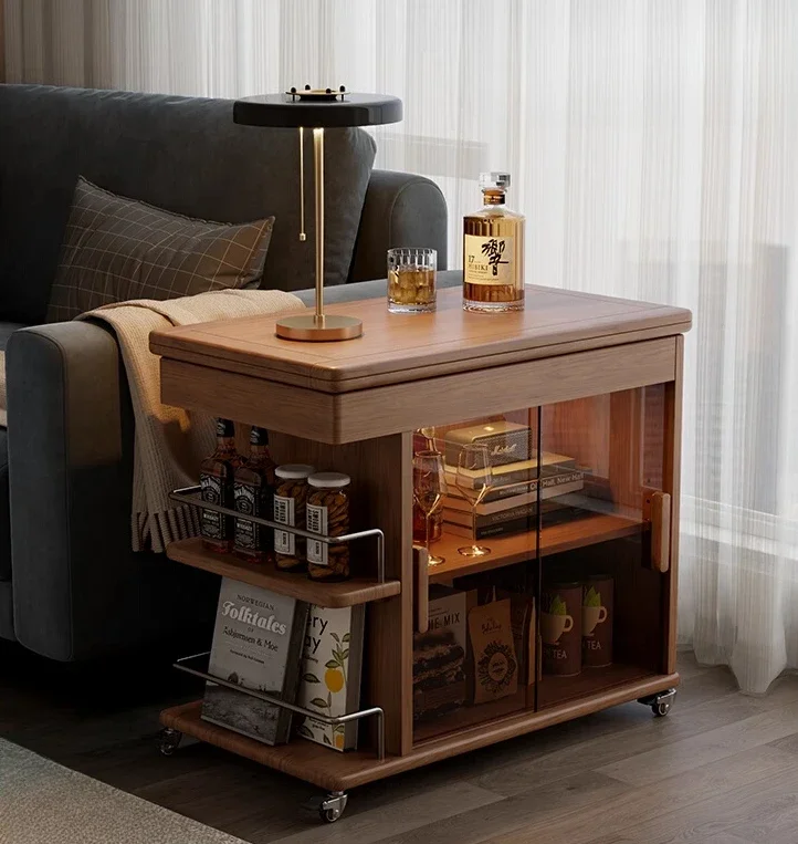 

Solid wood coffee table folding multi-functional small table small apartment living room side cabinet household movable cart