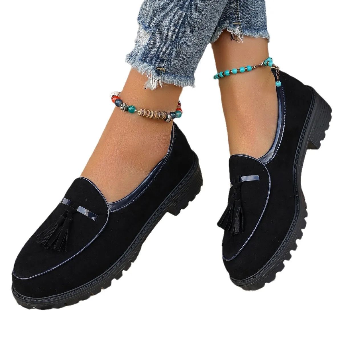 

Retro Women Sneakers British Style Platform Loafers Round Toe Single Shoes Woman Thick Bottom Designer Sneakers Women Size 36-43