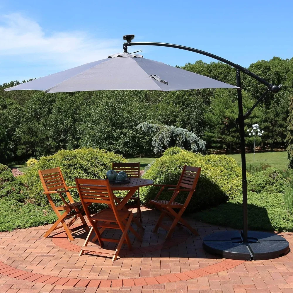 

10' Solar Offset Patio Umbrella, Solar Cantilever Umbrella Outdoor with LED Lights, Polyester Shade, Customized