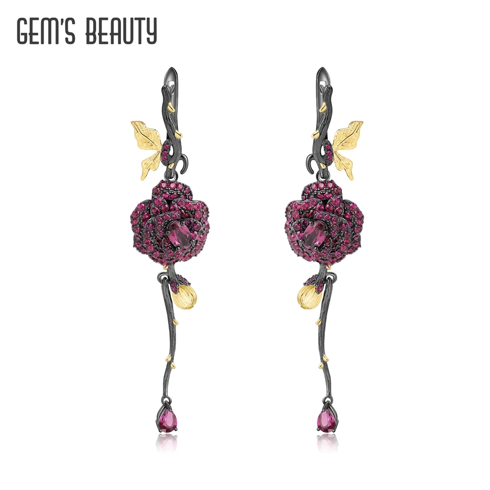 GEM'S BEAUTY Rose Flower Original Design Unique Luxury Earrings For Women & Girls Fine Jewelry Gifts Real 925 Sterling Silver