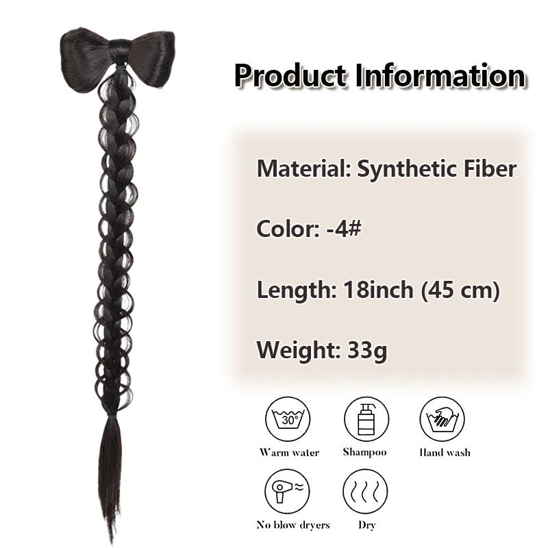 Bow Lattice Braided Ponytail Hairpiece, Synthetic Fiber, Trendy Half-Up Look for Office & Event, Effortless Clip, Chic & Lush