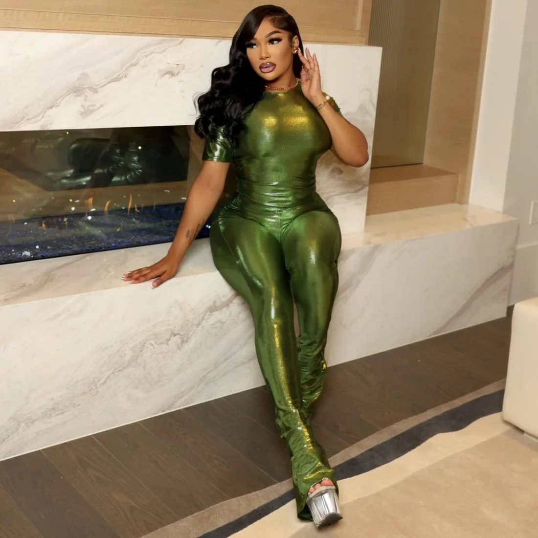 

Сексуальные укороченные топы металлик, комплект из двух предметов со штанами, 2025 г., женские зимне-осенние спортивные костюмы, спортивный костюм Y2K, одежда из 2 предметов, комплекты брюк, наряды