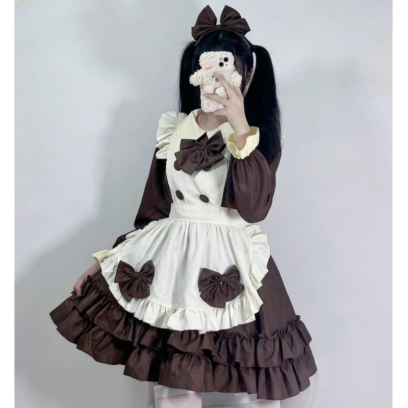 Femme de chambre japonaise Lolita élémentaire carnaval Cosplay Sexy mignon Caf É Costume tablier rose charmante robe Manga exposition Performance