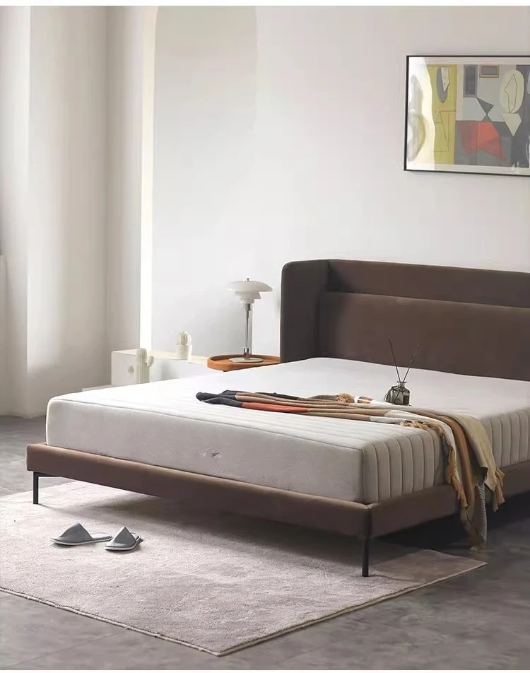 Minimalist master bedroom velvet fabric bed bedroom soft floating bed