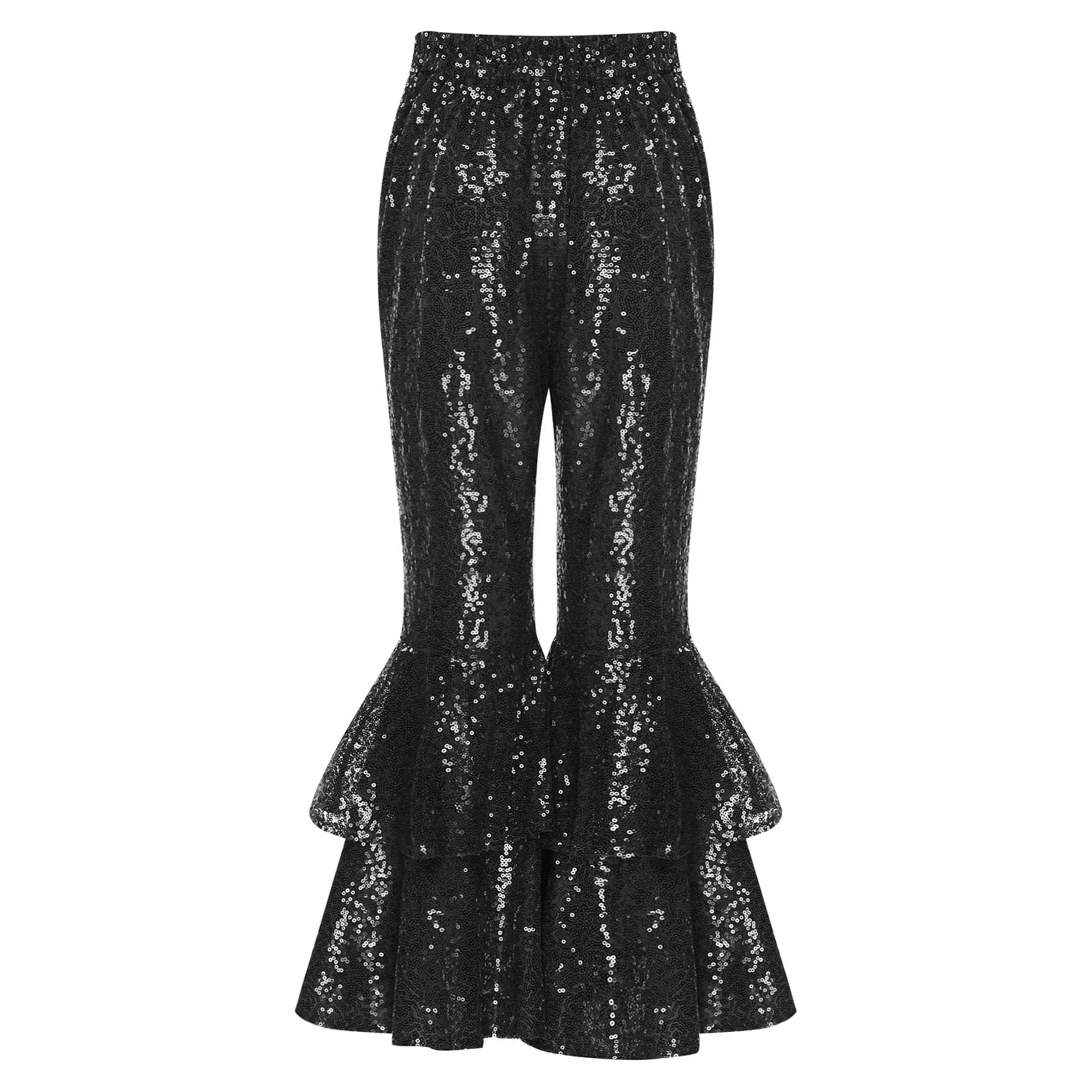 أطفال بنات 80s ديسكو الجاز الرقص السراويل بريق الترتر مرونة الخصر متوهج السراويل المتدرج جرس أسفل السراويل الطويلة للأداء