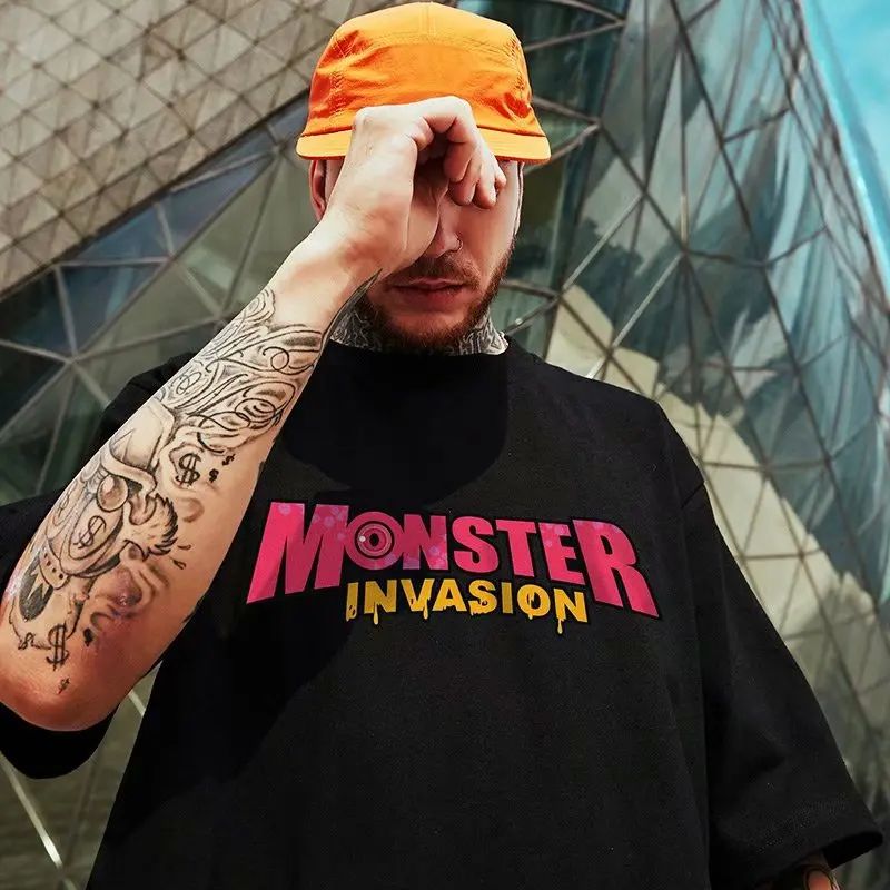 Abfer Harajuku Hip Hop Oversized T Shirt Men Cartoon Dinosaur Graphic T Shirts Y2k Clothes Aesthetic Streetwear Vintage Tops Tee