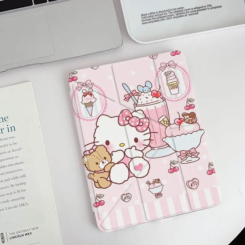 Sanrio Hello Kitty Party Apple ipad Protective Case y+3 Fold 7/8 Generation ipad10 Tablet Case Air6 Pro Pen Slot 5/4 Cartoon 9/8